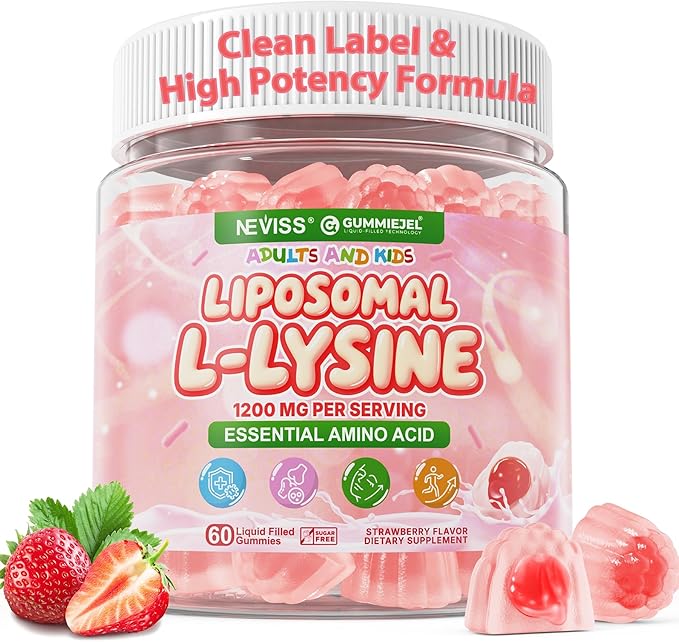 Liposomal L-Lysine Gummies 1200mg | High Absorption Immune &amp Skin Support | Vegan Amino Acid Supplement for Adults &amp Kids | Lips &amp Oral Bone &amp Collagen Health | Non-GMO Sugar-Free 6
