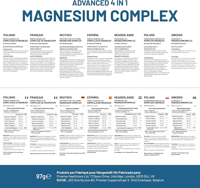 Magnesium Glycinate Complex 4 in 1-1866mg per Serving | Precise 404mg Elemental Magnesium dose | Added Magnesium Glycinate Citrate Malate &amp Taurate | 90 Vegan Capsules - by Prowise
