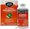 Berkley Jensen Natural 10 Strain Probiotic Supplement Capsules with 10mg B. Longum Loaded with Live Strains &amp Beneficial Gut Flora for Digestive &amp Immune Health - 17-Week Supply 120 Ct