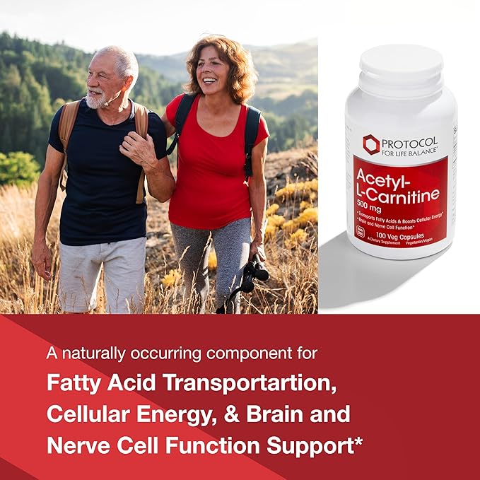 PROTOCOL FOR LIFE BALANCE Acetyl- L-Carnitine 500mg - Energy Supplement Nerve and Brain Support - 100 Veg Caps