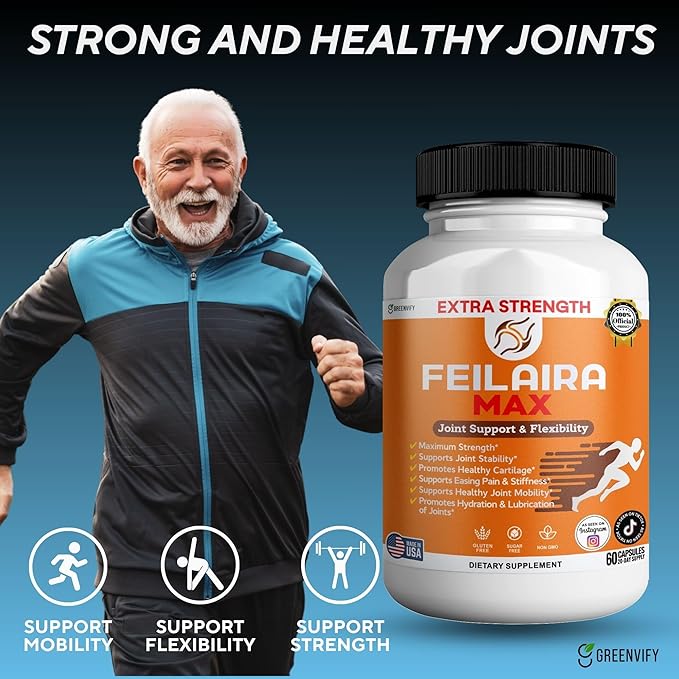 Feilaira Max Extra Strength Joint Support Supplement 1500mg Glucosamine 60 Capsules 20 Day Supply (1)