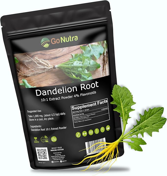 Go Nutra Dandelion Root Powder for Tea Coffee &amp Beverages | Concentrated 10:1 Dandelion Root Extract Powder Caffeine Free | No Added Ingredients | Non-GMO Vegan | 16 oz (1 lb)