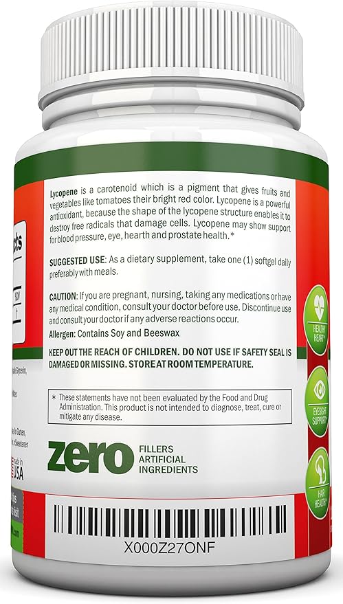 Lycopene - 10MG - 120 Softgels - 3 Month Supply - Premium Quality Antioxidant - 100% Natural Tomato - Great for Prostate Health Immune System Support Heart Health and Eyesight Support