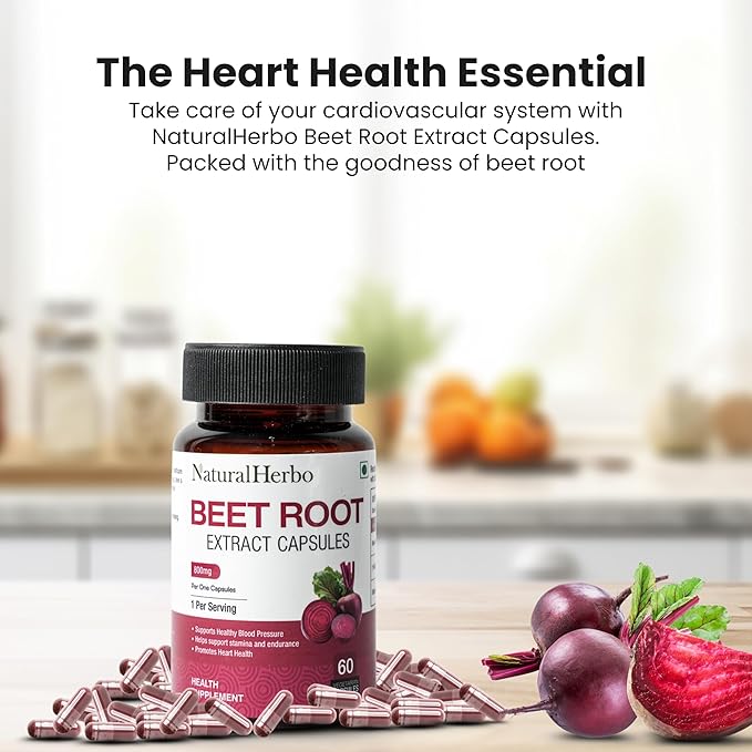 Beet Root Capsules 800mg Tablets | Vegan Beetroot Supplement for Energy Circulation &amp Heart Support | Antioxidant Boost Extract Supplement | Ayurveda Suggested 60 Count