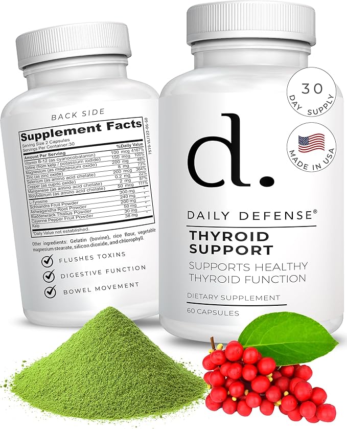 Thyroid Defense - Thyroid Support Supplement for Women and Men Selenium with Iodine Zinc B12 Ashwagandha and L-Tyrosine Supports Hormone Health Energy and Metabolism