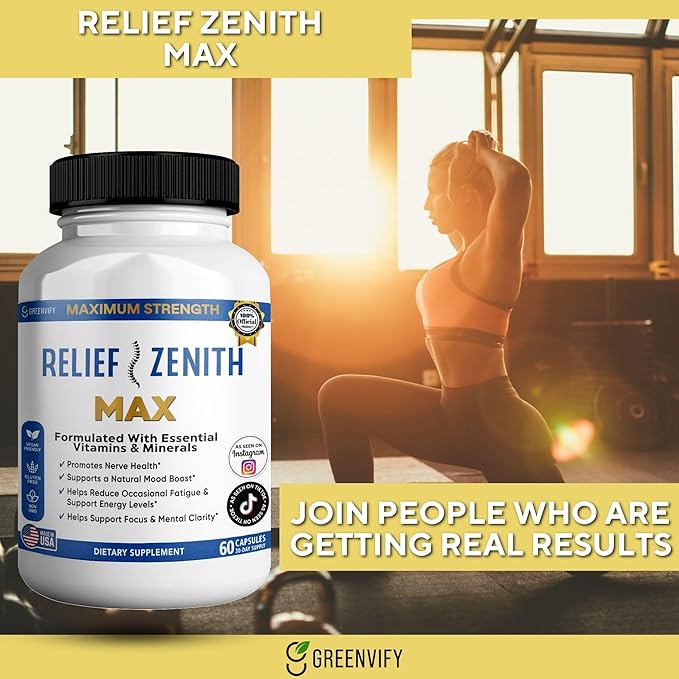 Relief Zenith Max Dietary Supplement Nerve Health &amp Mood Support 60 Capsules 30-Day Supply (3)