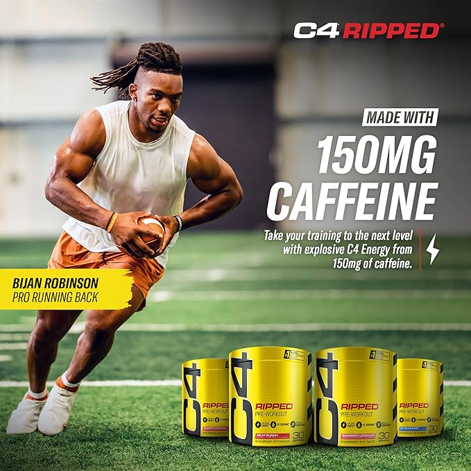 C4 Ripped Pre Workout Powder for Energy Beta Alanine Zero Sugar Energy Supplement Preworkout for Men &amp Women - 150mg Caffeine + Creatine-Free - Cherry Limeade - 30 Servings