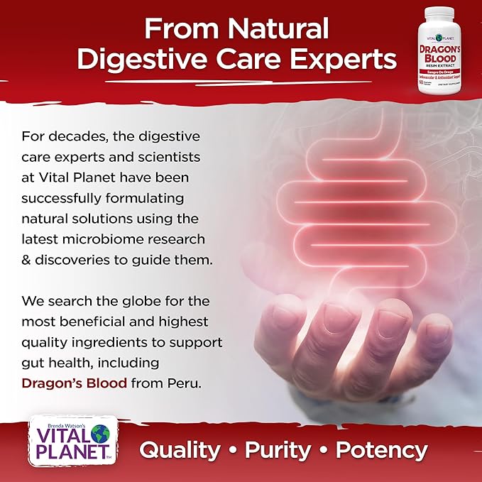 Vital Planet - Dragon's Blood Resin Extract Croton Lechleri Sangre de Drago (Grado) Digestive Supplement Sustainably Sourced from Amazon Rainforest of Peru 500mg 60 Capsules-Pack of 2