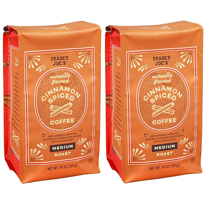Trader Joe Cinnamon Spiced Coffee Naturally Flavored 100% Arabica Ground Medium Roast 14 oz 2 Pack