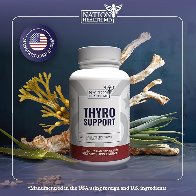 Thyro Support - Thyroid Supplement with Selenium Bladderwrack &amp Zinc - Thyroid Health for Women &amp Men - Vegan Non GMO Gluten Free - 120 Capsules