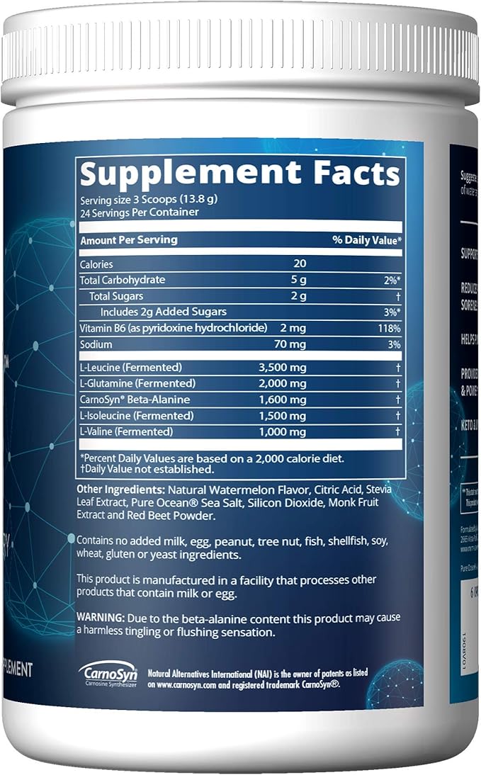 MRM BCAA+G Reload Post‑Workout Powder-For Women &amp Men-BCAA &amp L‑Glutamine with CarnoSyn Beta‑Alanine Amino Acids Muscle Recovery &amp Hydration Keto Vegan Gluten Free - 26 Servings Water