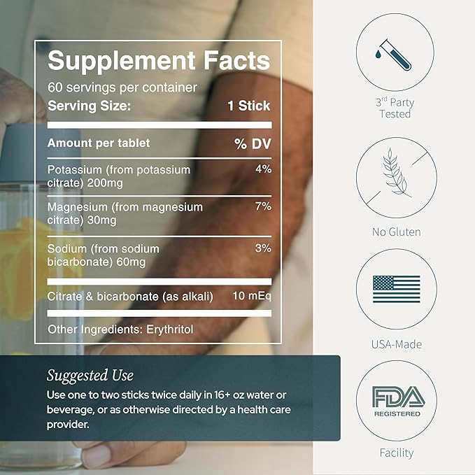 10mEq | Water &amp Beverage Enhancer for Kidney Health | Citrate &amp Electrolytes for Kidney Protection | Science-Based Support Beyond Cleanse Detox or Stone Dissolver Supplements | 60 Sticks
