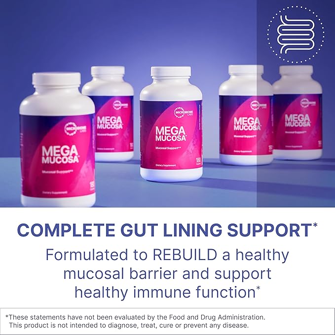 Microbiome Labs MegaMucosa - Amino Acids Supplement with Dairy-Free Immunoglobulins - Gut Health + Immune Support for Women &amp Men - for Complete Mucosal Support (180 Capsules)