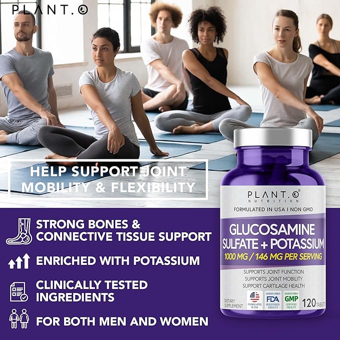 PLANT.O NUTRITION Glucosamine Sulfate with Potassium | Strong Joint Support Supplement | Supports Cartilage and Connective Tissues | Aids Knee and Bone Structure | 120 Tablets