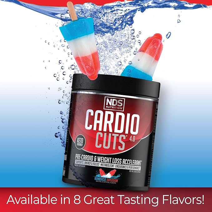 Cardio Cuts NDS Nutrition 4.0 Pre Workout Supplement - Advanced Weight Loss and Pre Cardio Formula with L-Carnitine CLA MCTs L-Glutamine and Safflower Oil - Bombsicle (40 Servings)