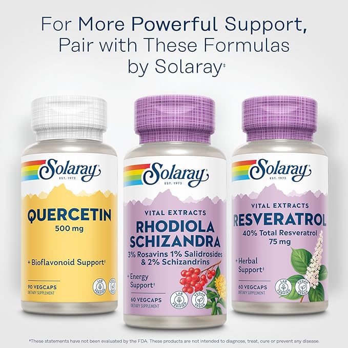 SOLARAY Rhodiola Schizandra - Rhodiola Rosea Extract - Energy Support and Occasional Stress Relief Supplement - Vegan Lab Verified 60-Day Guarantee - 60 Servings 60 VegCaps