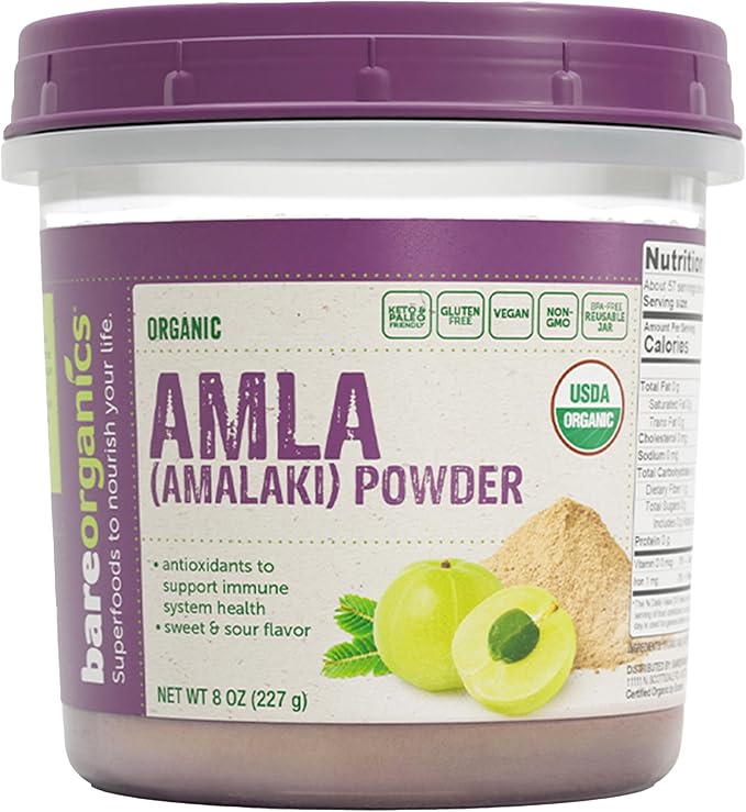 BareOrganics Amla Indian Gooseberry &amp Superfood Powder Dietary Supplement 8 Oz