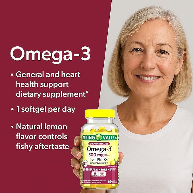 Omega-3 Fish Oil 500mg – 60 Softgels Omega 3 Supplement for Men and Women Magnesio DHA EPA Daily Lemon Flavor Softgels Gluten Free (Pack of 2)