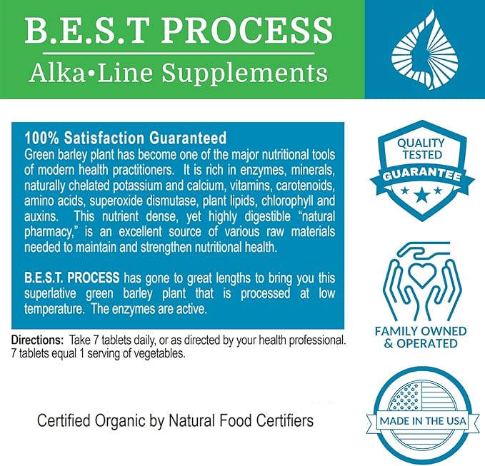 Alka•Green Tablets (6 Pack) Best Process Alkaline — Nutrient Dense Organic Barley Grass Supplement — Natural Source of Enzymes &amp Amino Acids