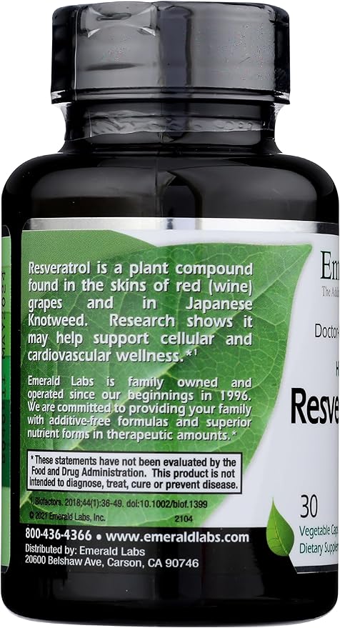 Emerald Labs Resveratrol - Dietary Supplement with Resveratrol for Cellular and Cardiovascular Support - 30 Vegetable Capsules