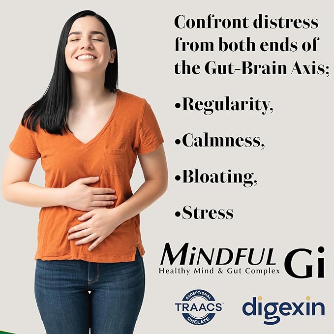 Health Thru Nutrition Mindful GI - Healthy Mind &amp Gut Complex | with Digexin Magnesium L-Glutamine and Probiotic for Gut-Brain Axis Support | Regularity Bloating Calmness Supplement