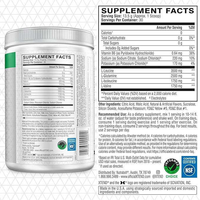 Xtend Original BCAA Powder 7g BCAAs and 2.5g L-Glutamine for Muscle Recovery Hydration and Lean Muscle Sugar Free Intra and Post Workout Drink with Electrolytes Lemon Lime Squeeze 30 Servings