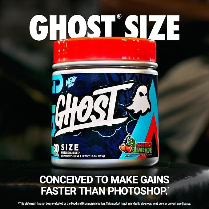 GHOST Size Muscle Builder Dietary Supplement - Cherry Limeade 30 Servings – Support Muscle Growth &amp Strength Building for Men &amp Women - Creatine &amp Betaine - Free of Sugar &amp Gluten