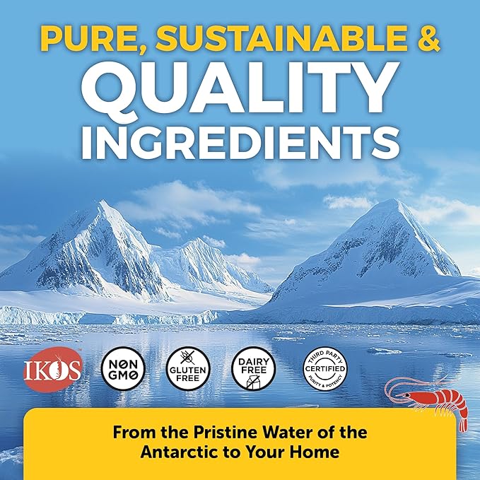 Viva Naturals Antarctic Krill Oil Omega 3 Supplements 1250 mg - DHA EPA Omega-3 &amp Astaxanthin Concentration for Joint Health No Fish Burp - 60 Krill Oil Capsules