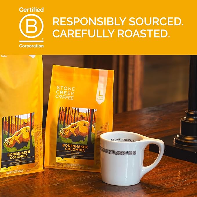 Stone Creek Coffee Light Roast Whole Bean Coffee – 12 Ounce (Pack of 1) – Smooth Specialty Fresh Roasted Coffee Beans with Juicy and Citrus Tasting Notes Boneshaker Colombia