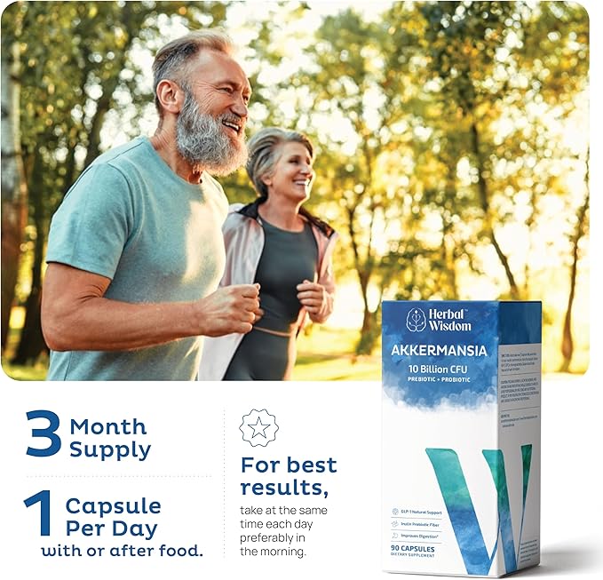 Akkermansia Probiotic 10 Billion CFU - Advanced GLP-1 Support Probiotic+Prebiotic | for Gut &amp Metabolism Support - No Bloating | with Inulin &amp Triphala | (90 Capsules - 3 Month Supply)