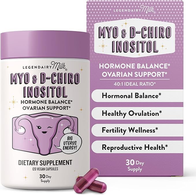 Legendairy Milk Pure Myo-Inositol &amp D-Chiro Inositol PCOS Supplements Inositol Supplement for Women Hormone Balance 40:1 Ratio Ovarian Support Fertility Supplement | 2000mg 120 Vegan Capsules