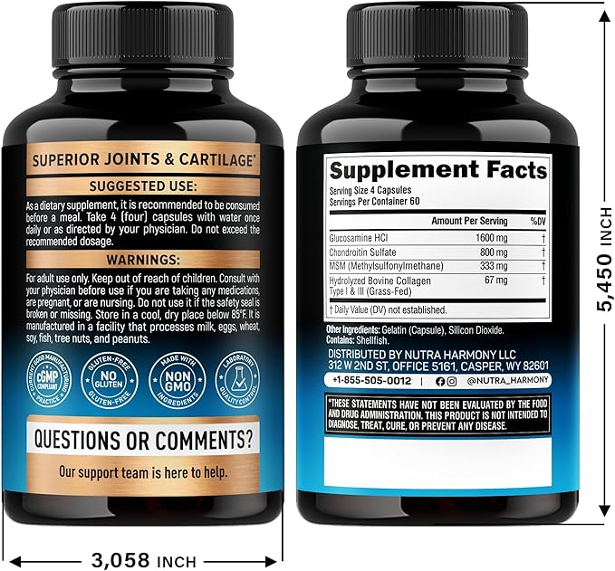 Glucosamine Chondroitin MSM Collagen | HSA | Joint Support Supplement 2800 mg | Made in USA | FSA Approved Product Items | Flexibility Nutritional Vitamins | For Men &amp Women 240 Capsules