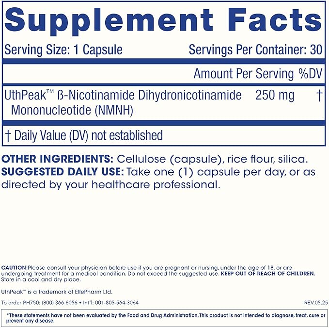 Pure NMNH (Dihydronicotinamide Mononucleotide) 250 mg 30 Capsules | NAD+ Optimizer | 3rd Party Triple Lab Tested