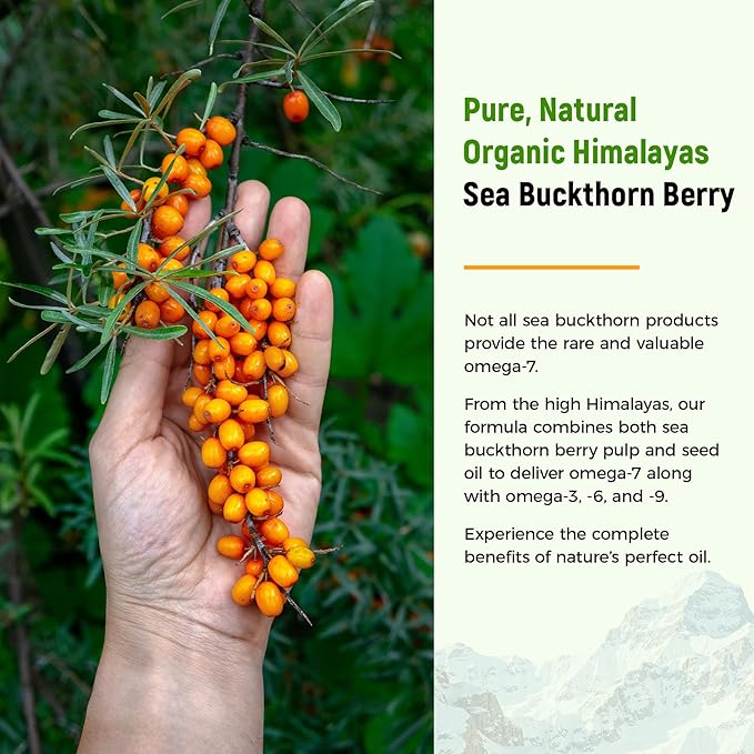 Organic Omega 7 Sea Buckthorn Oil Capsules - Omega 7 3-6-9 Supplements for Skin Eye Hair &amp Nail Health Hydration &amp Wellness SupportUSDA-Certified 30 Softgels Travel-Friendly