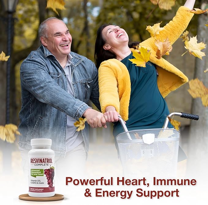 Capsules 60 Count- Resveratrol Supplement Supports Healthy Aging Heart Health and Immune Function with Quercetin Grape Seed Extract Vitamin D3 and CoQ10