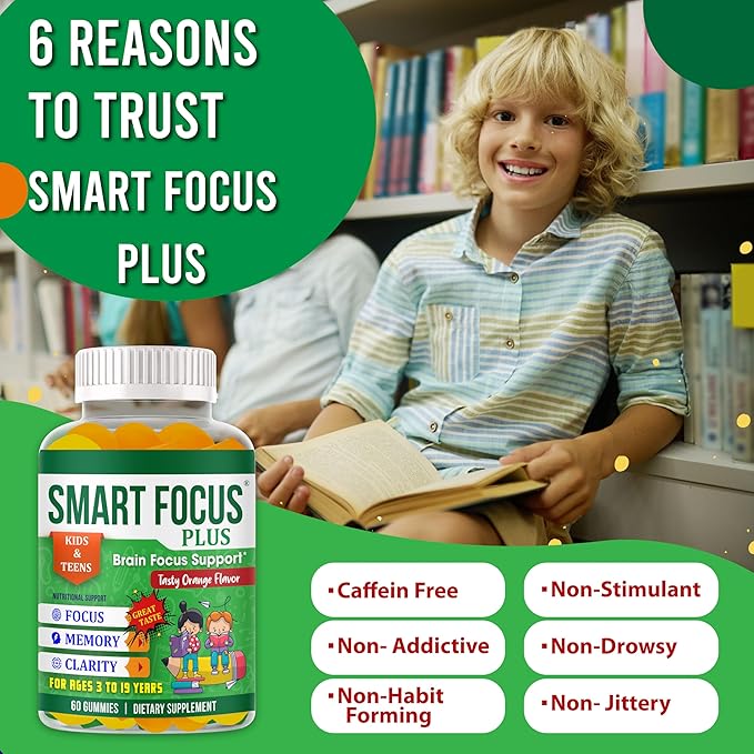 Kids Omega 3 Kids Focus and Attention Supplements Kids Gummy Vitamins Concentration &amp Brain Support Teen Omega 3 Supplement for Children 60 Gummies