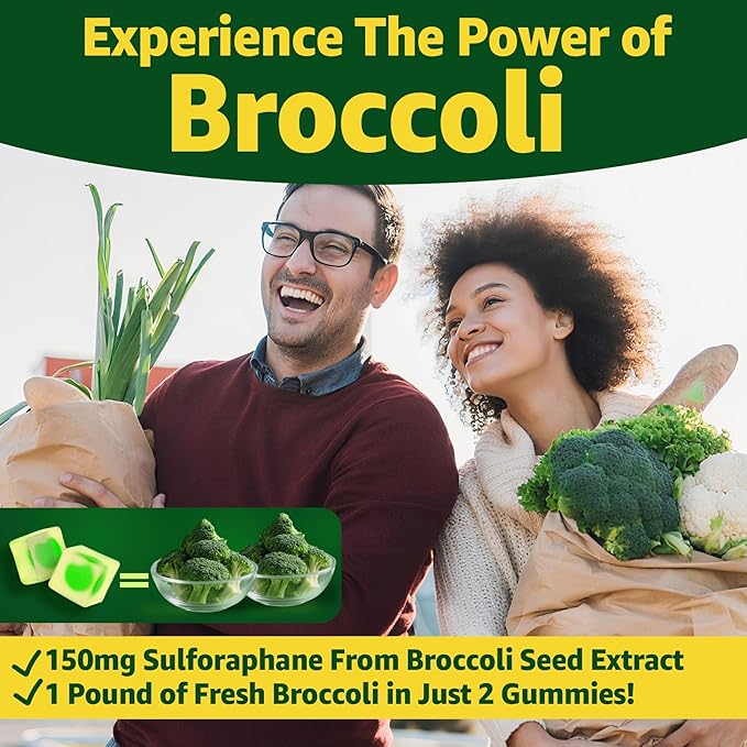 Liposomal Sulforaphane Supplement 150mg from Broccoli Seed Extract w/Myrosinase Quercetin Glutathione Sulforaphane Supplement Gummies for Antioxidants Detox Cellular Brain Health Chewable 120Cts