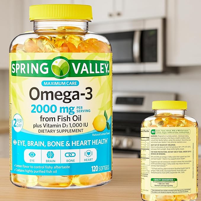 Spring Valley Omega-3 from Fish Oil 2000 mg for Eye Brain Bone &amp Heart Health Dietary Supplement Softgels 120 Count Bundle with Luall's 45 Diabetes Decoded