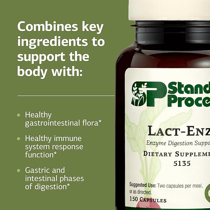 Standard Process Lact-ENZ Enzyme Digestion Support - Gluten-Free Non-Dairy &amp Non-Soy - Probiotic Digestive Care - 90 Capsules