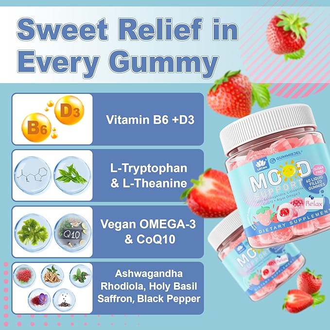 Sugar Free Lutein 20mg Zeaxanthin Filled Gummies + Natural Calm Filled Gummies for Adults with Ashwagandha and Vegan Omega 3