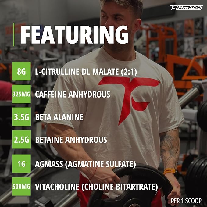 TC Nutrition Batch 27 Pre Workout Powder - 8g Citrulline 3.5g Beta Alanine 2.5g Betaine 325mg Caffeine | Instant Energy Focus Pumps &amp Strength | Nitric Oxide Booster 20 sv (Sour Gummy Bears)