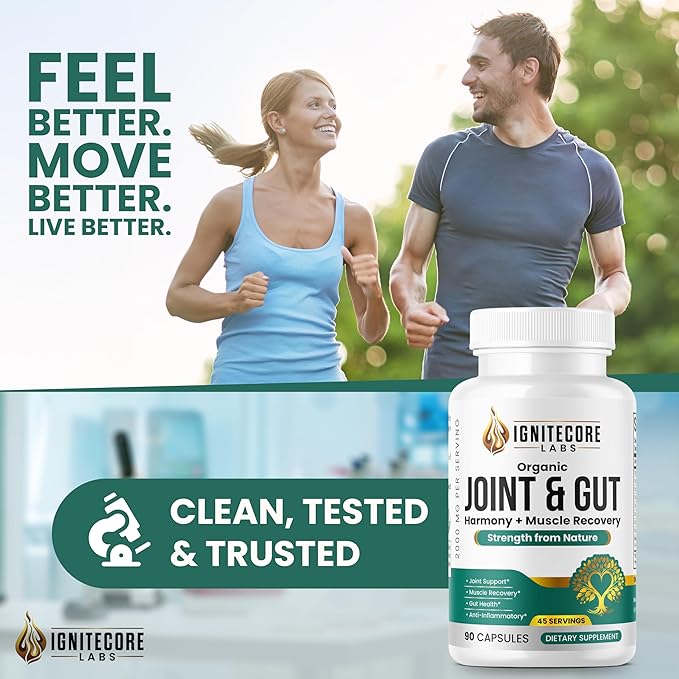 Organic Joint &amp Gut Harmony – Turmeric Ginger Collagen Magnesium &amp Probiotics Blend – Plant-Based Daily Supplement – 90 Vegetable Capsules Made for General Well-Being and Everyday Support