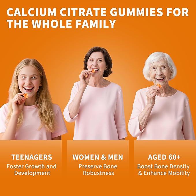 (3 Pack)Calcium Citrate 1200mg with Vitamin D3 Gummies for women &amp MenCalcium Citrate Supplement for Bone &amp Teeth SupportHigh Absorption-Easy to Digest Sugar FreeVeganOrange Flavor90 Day