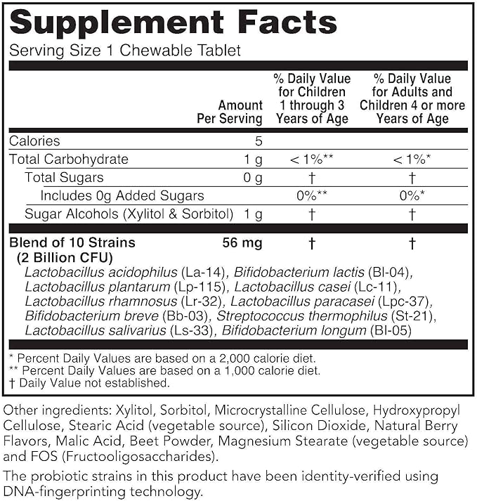 BIOACTIVE NUTRIENTS BerryBiotic Chewable Probiotics &amp Prebiotics Supplement-for Men Women and Children-10 Verified Strains-2 Billion CFUs-60 Count