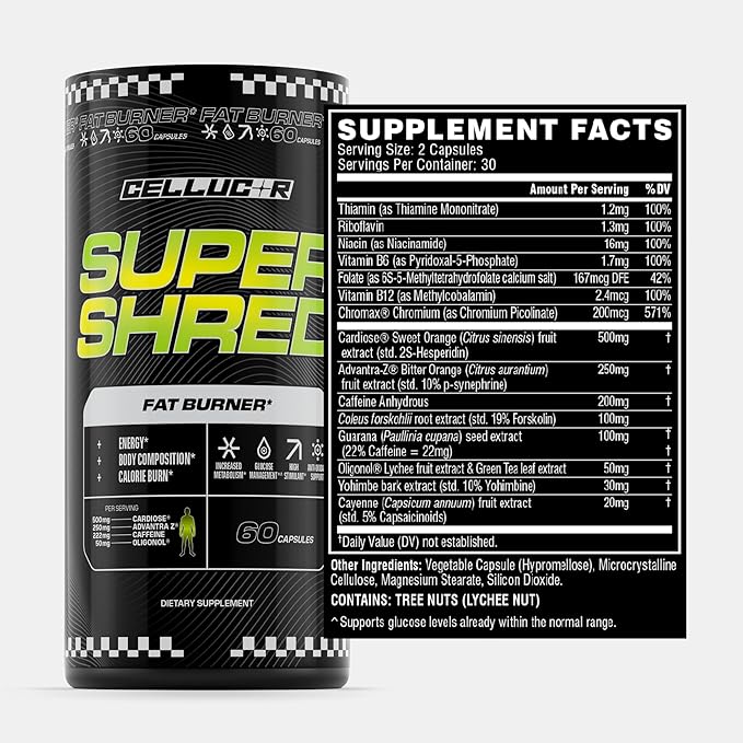 Cellucor Super Shred™ Fat Burner | Thermogenic Power &amp High Stimulant Energy | 60 Capsules