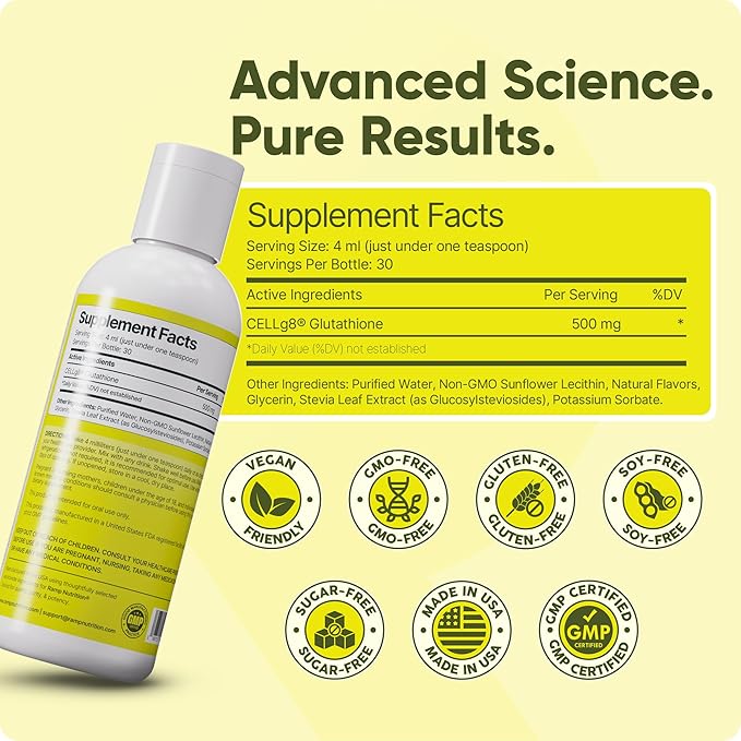 Liposomal Glutathione Liquid – 500mg Advanced Antioxidant Support – Cellular Health &amp Detox – High Absorption Formula – Vegan Non-GMO Citrus Flavor – 4 fl oz 30 Servings