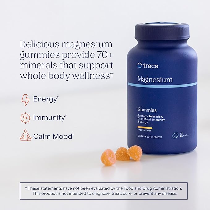 Trace Minerals Magnesium Gummies - Supports a Calm Mindset - Magnesium Chewables for Kids &amp Adults - Bone Digestion Heart Health &amp Immune Support - Peach Flavor - 120 Count (120 Servings)