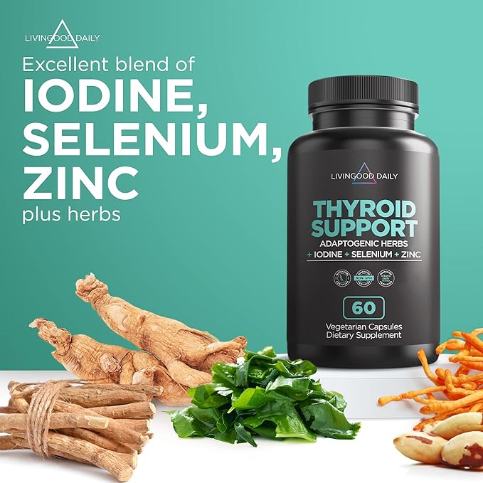 Livingood Daily Thyroid Support Bundle - Complete Thyroid Supplement Plus Adrenal and Cortisol Support