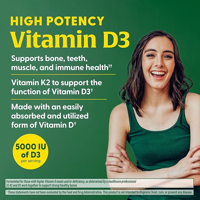 MegaFood Vitamin D3 5000 IU (125 mcg) - Vegetarian Supplements with Vitamin D3 K2 - Supports Bones Teeth Muscles &amp Immune Health - Certified Non-GMO - 60 Mini Capsules 60 Servings (Pack of 2)
