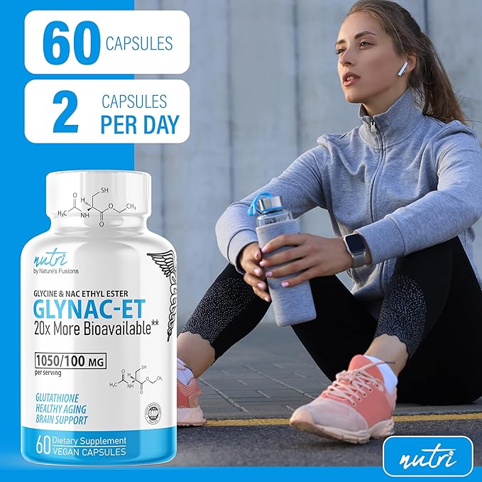 GlyNAC-ET NAC Supplement N-Acetyl Cysteine Ethyl Ester (Pack of 2) - 20x More Bioavailable Than GlyNAC - Glycine &amp N-acetylcysteine Ethyl Ester Anti Aging Supplement Boost Glutathione (120 Capsul